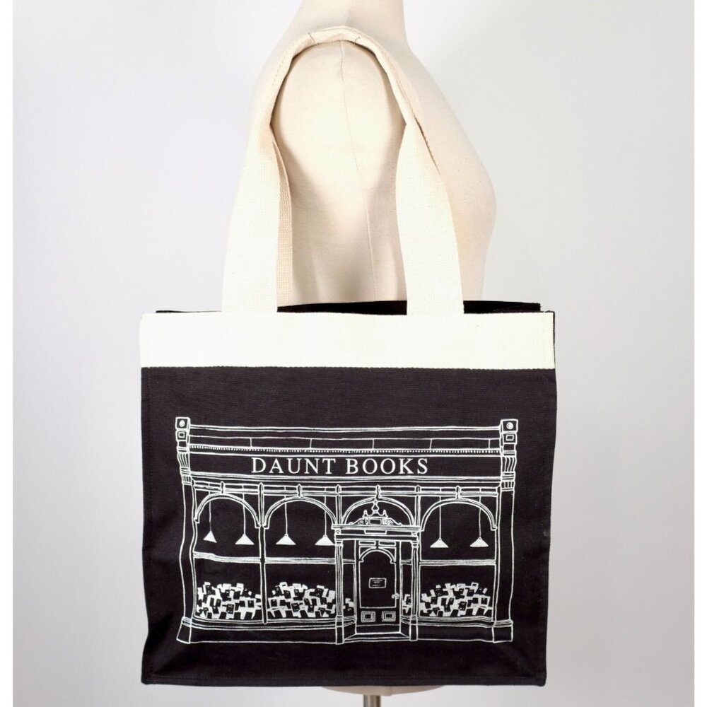 New Daunt Books London canvas tote bag black silver foil